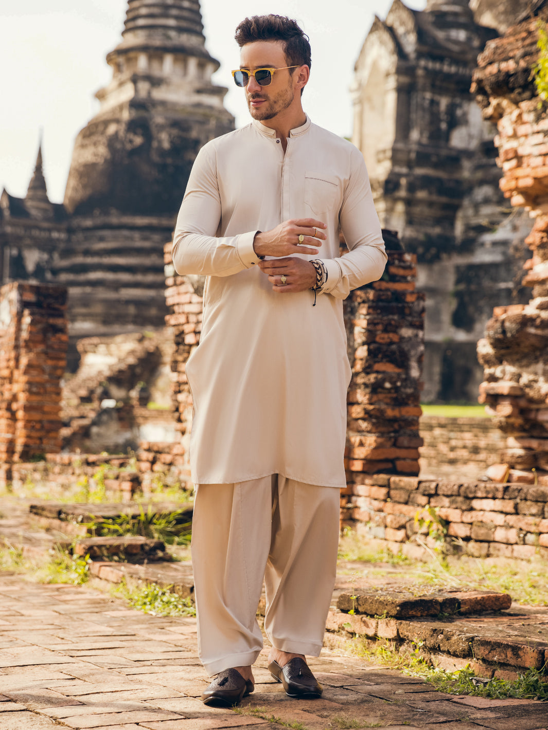 Cream Blended Kameez Shalwar - AL-KS-2901
