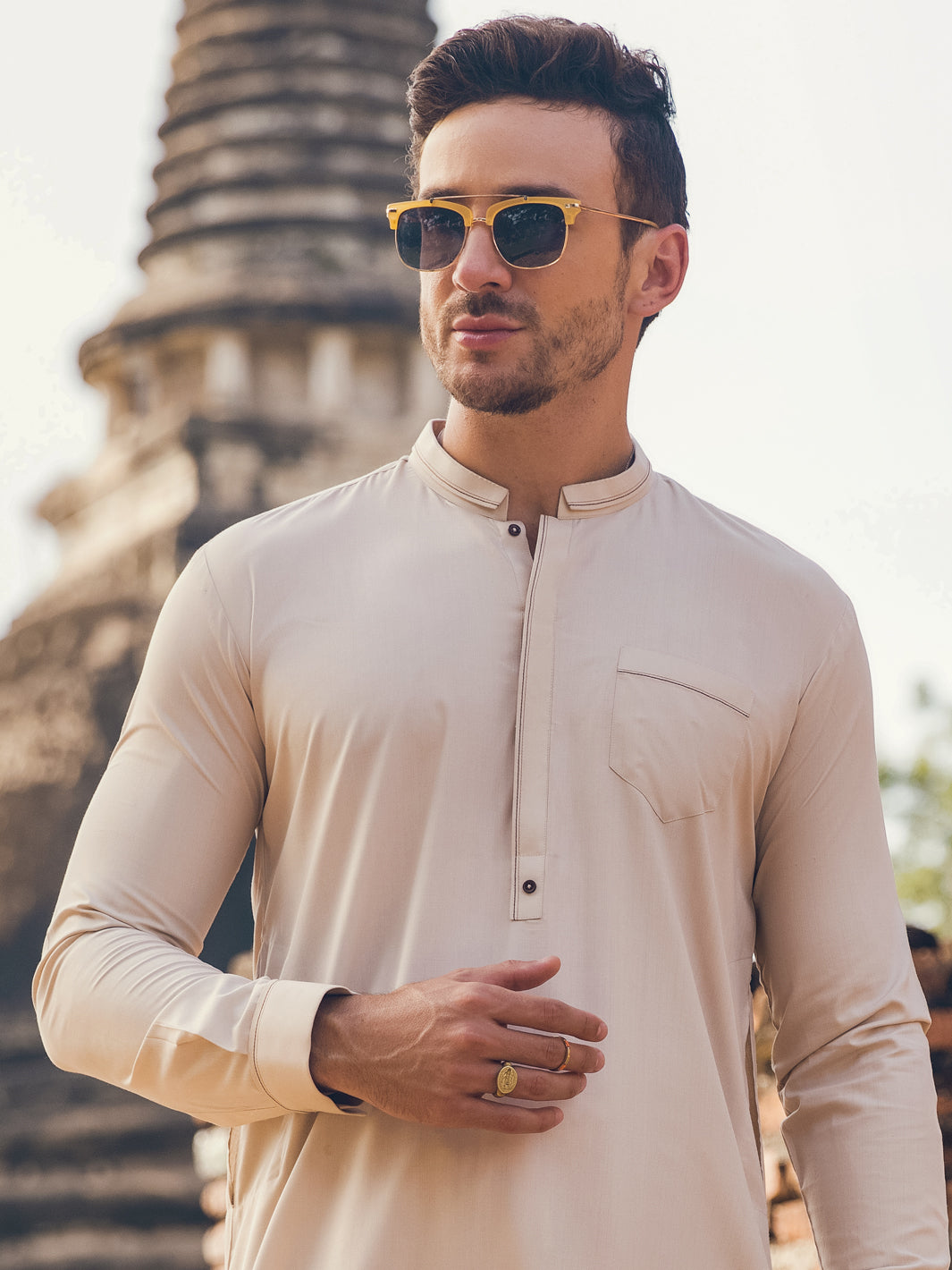 Cream Blended Kameez Shalwar - AL-KS-2901