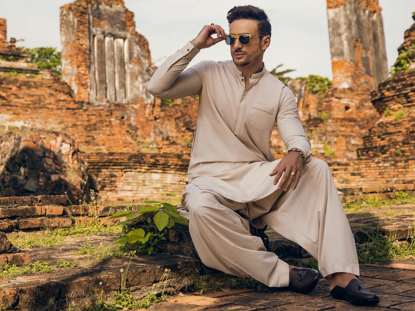 Cream Blended Kameez Shalwar - AL-KS-2901