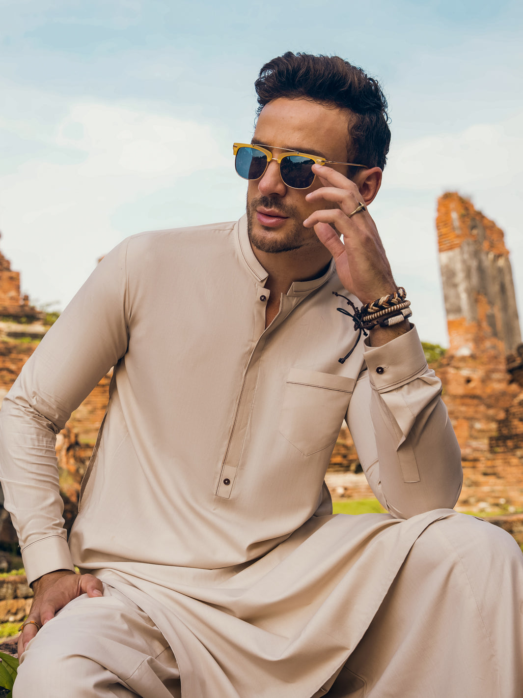Cream Blended Kameez Shalwar - AL-KS-2901