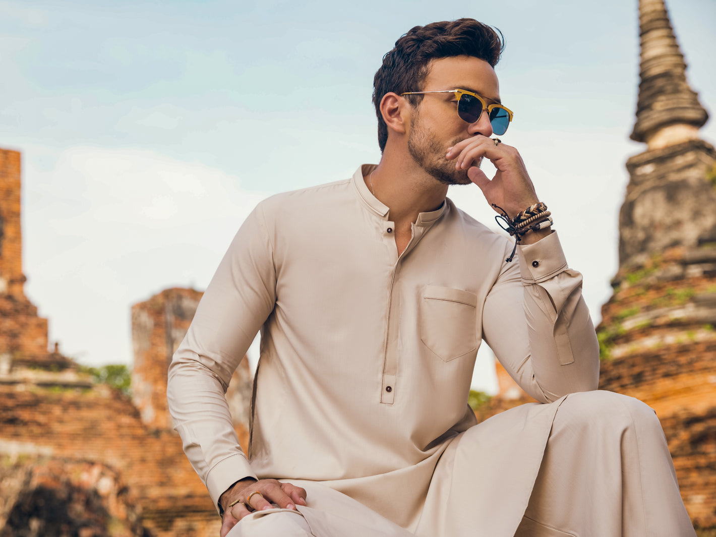 Cream Blended Kameez Shalwar - AL-KS-2901