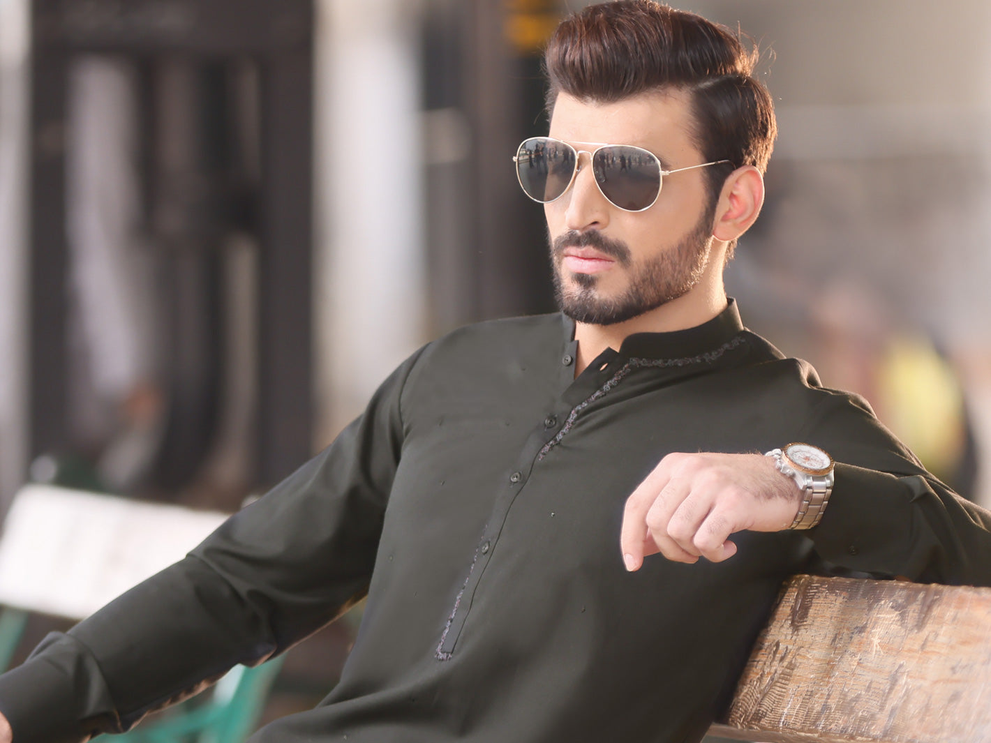Dark Green Blended Kurta Pajama - AL-KT-2584