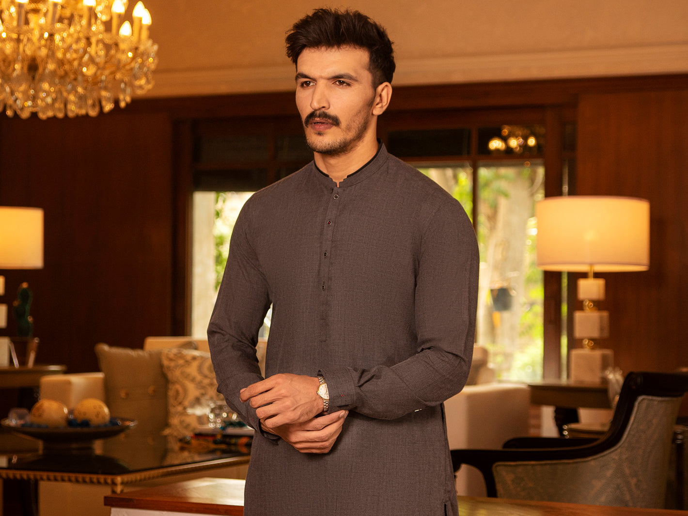 Grey Blended Kurta Trouser - AL-KT-2686