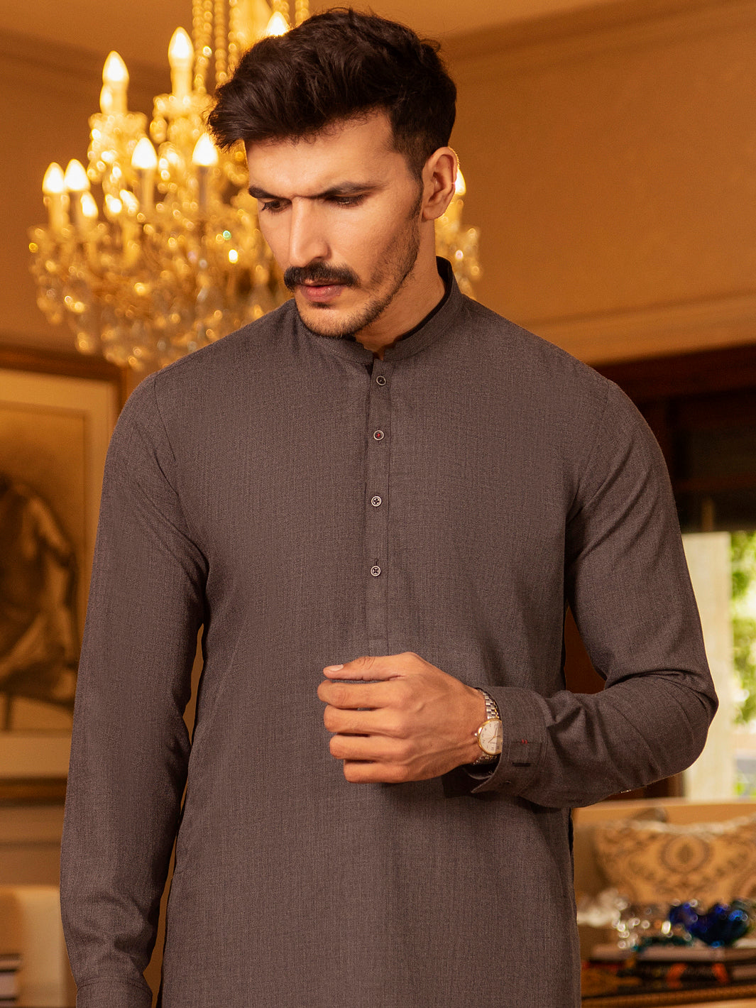 Grey Blended Kurta Trouser - AL-KT-2686