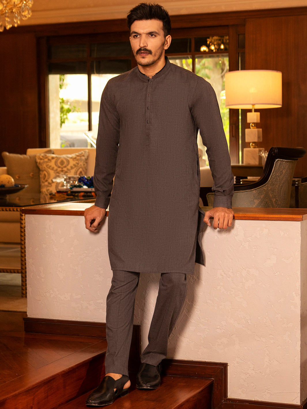 Grey Blended Kurta Trouser - AL-KT-2686