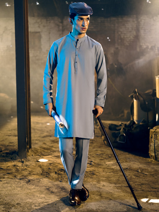 Light Green Blended Kurta Trouser - AL-KT-2733