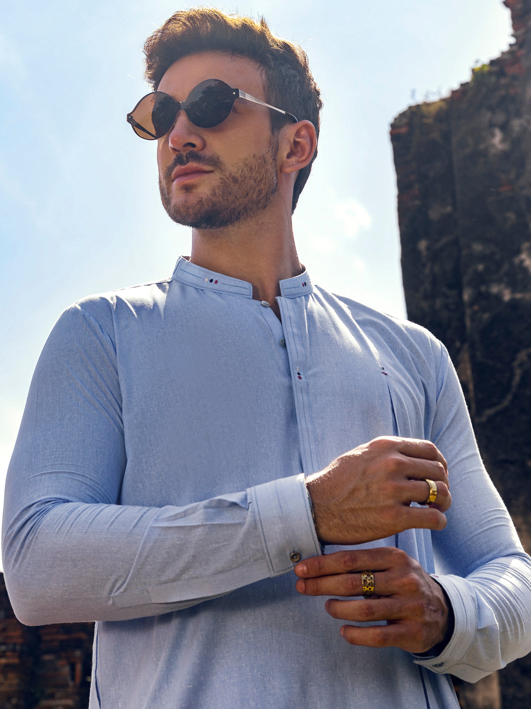 Light Blue Blended Kurta Trouser - AL-KT-2908