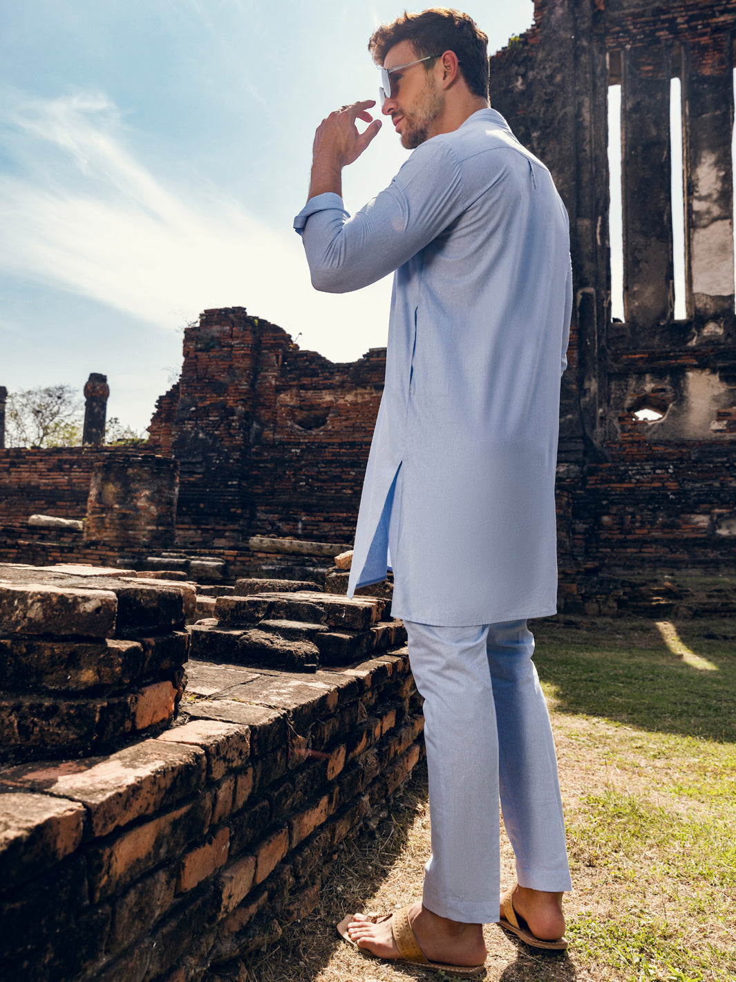 Light Blue Blended Kurta Trouser - AL-KT-2908