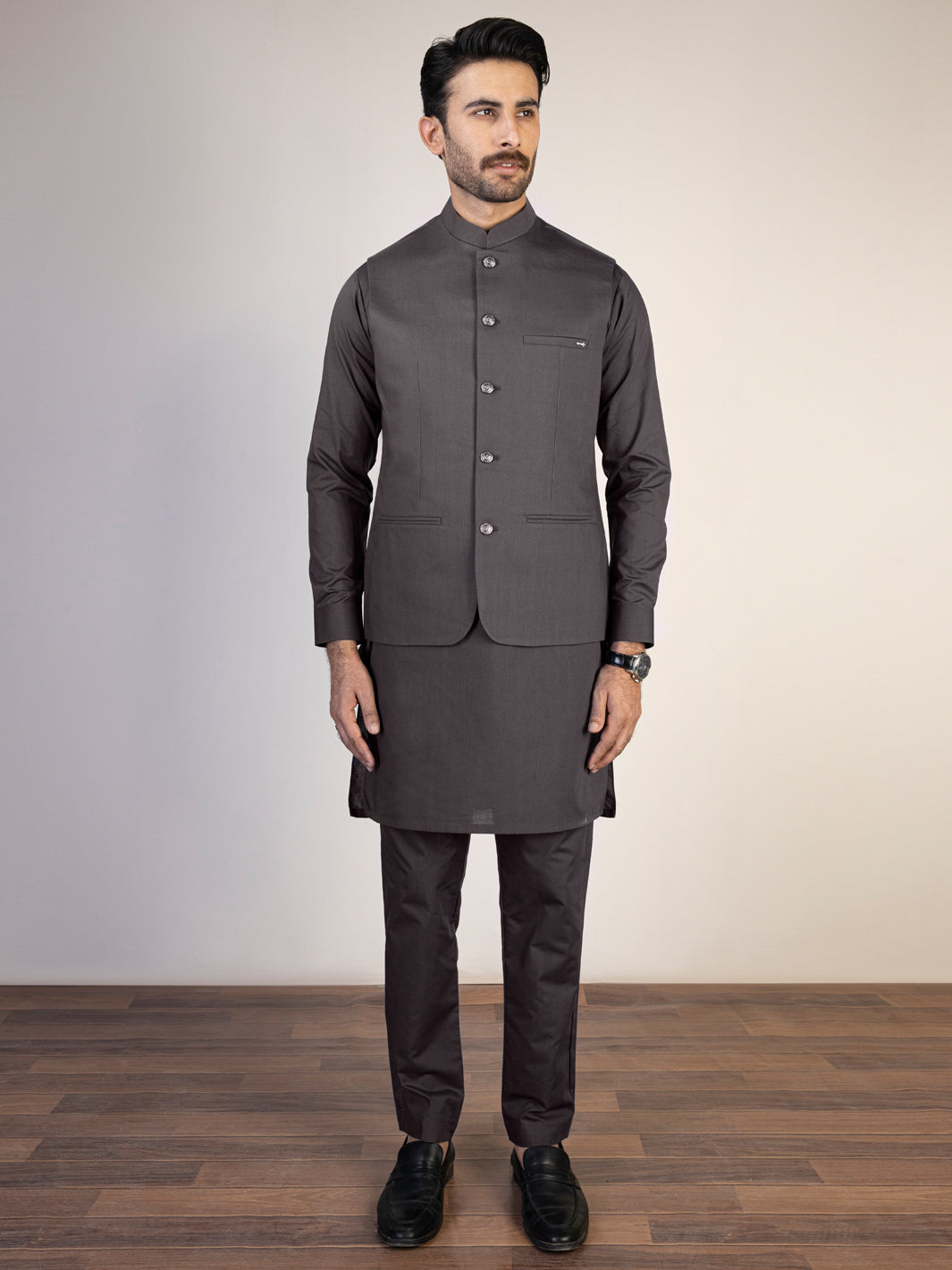 Grey Blended Waistcoat & Kurta Trouser - AL-KWT-006