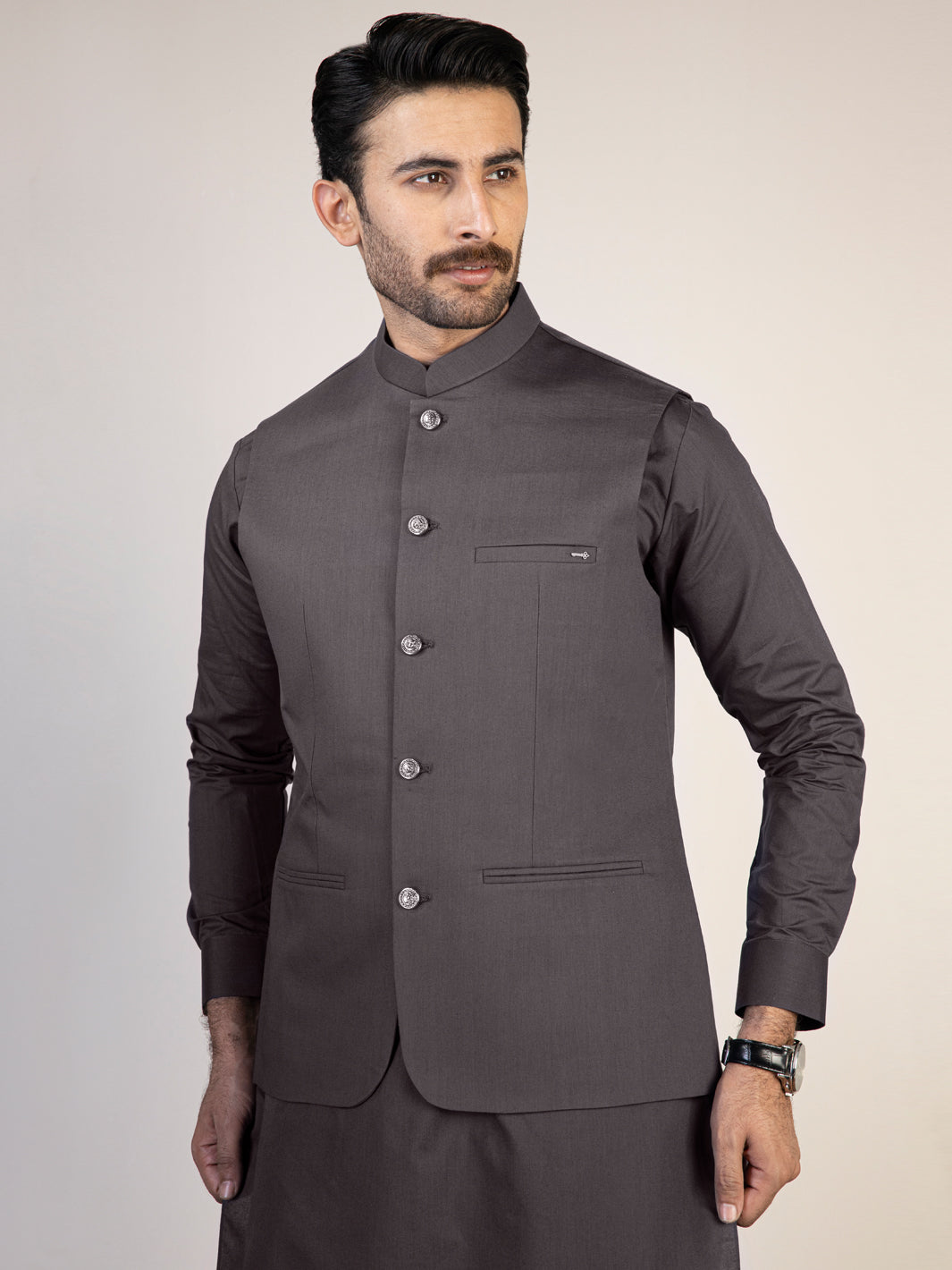Grey Blended Waistcoat & Kurta Trouser - AL-KWT-006