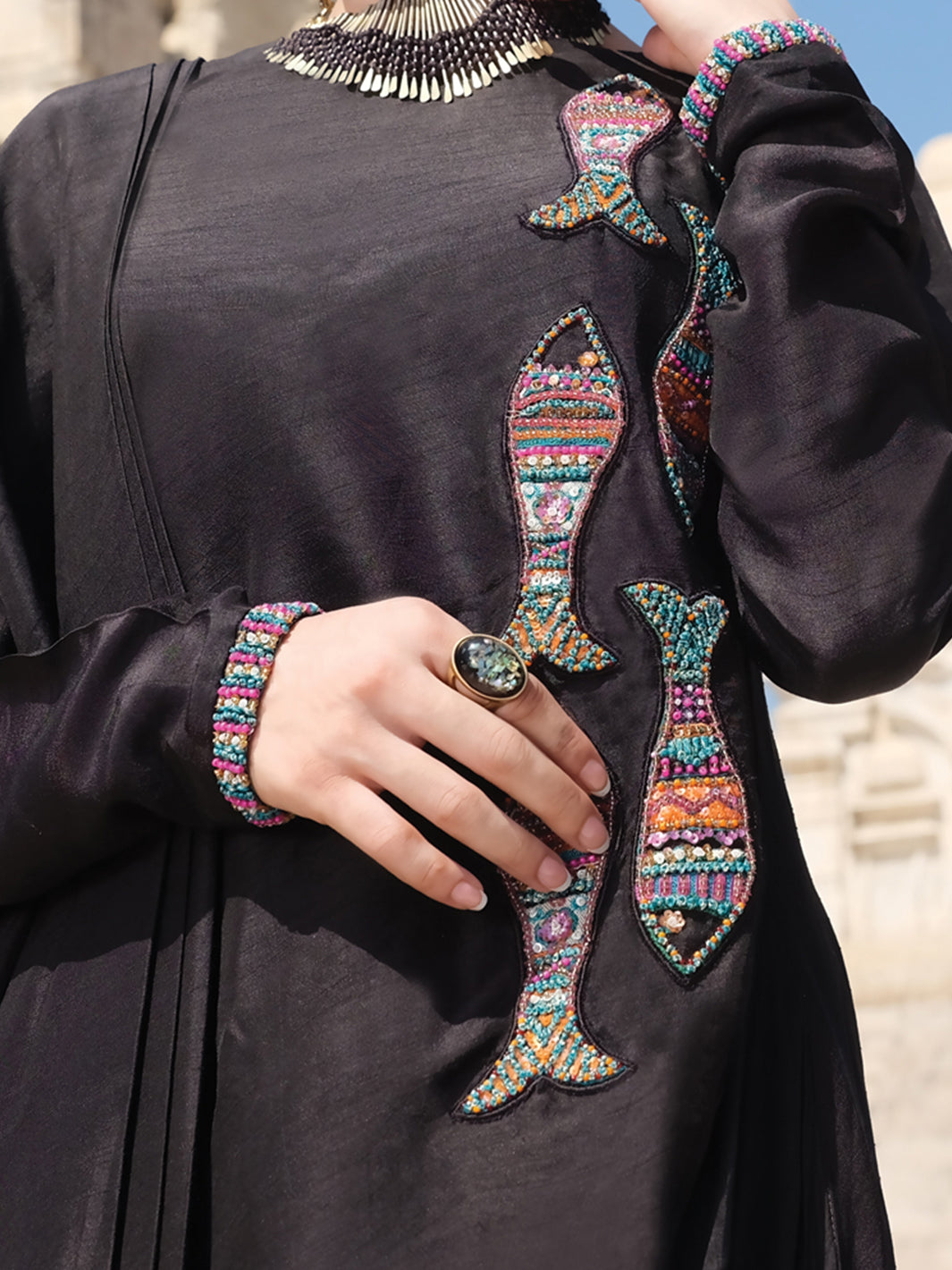 Black Raw Silk Tunic - LK-707