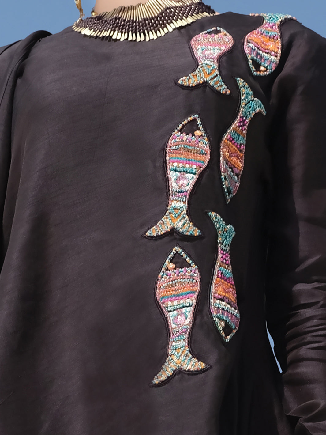 Black Raw Silk Tunic - LK-707