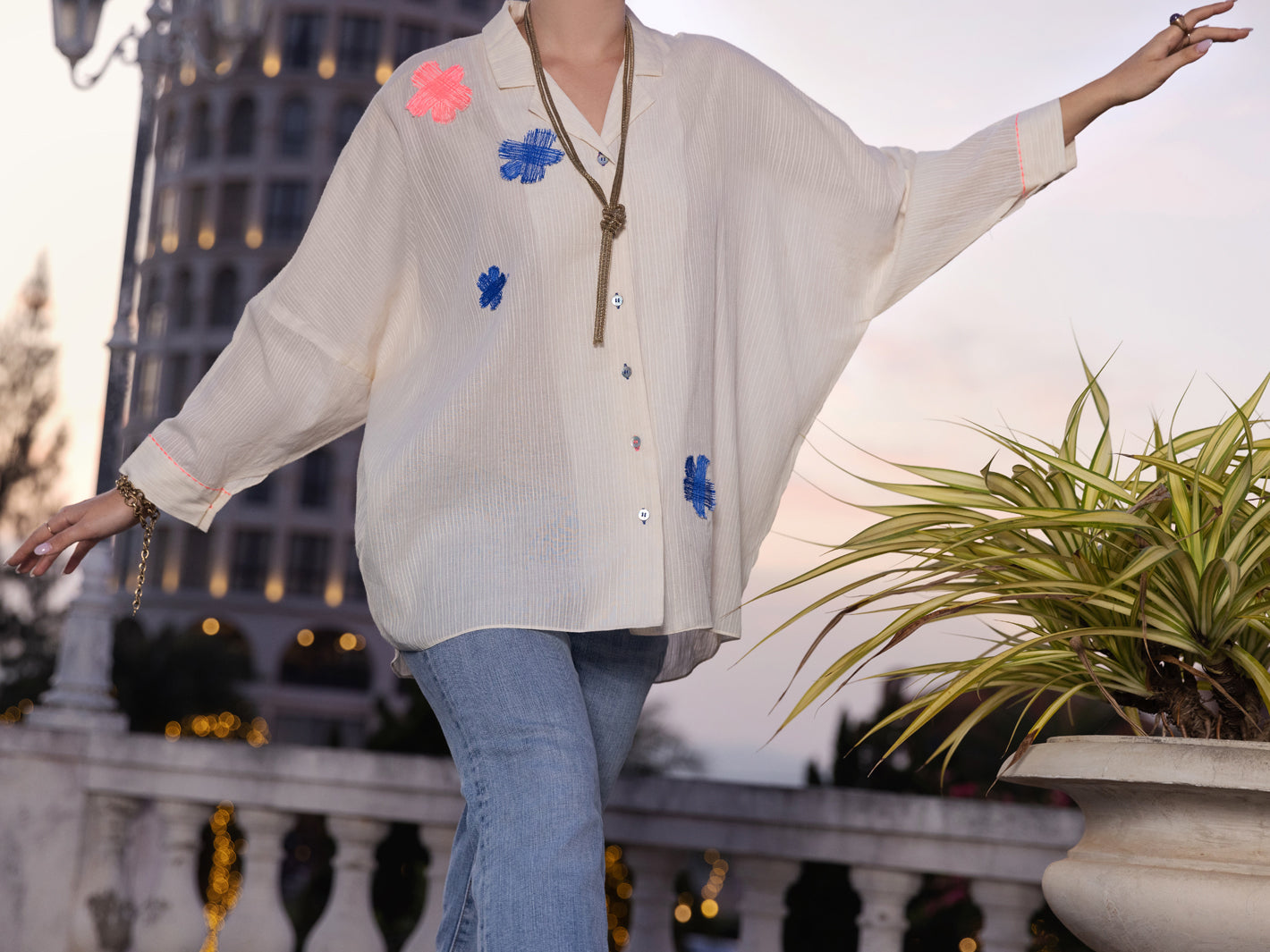 Off White Dobby Tunic - AL-LK-883