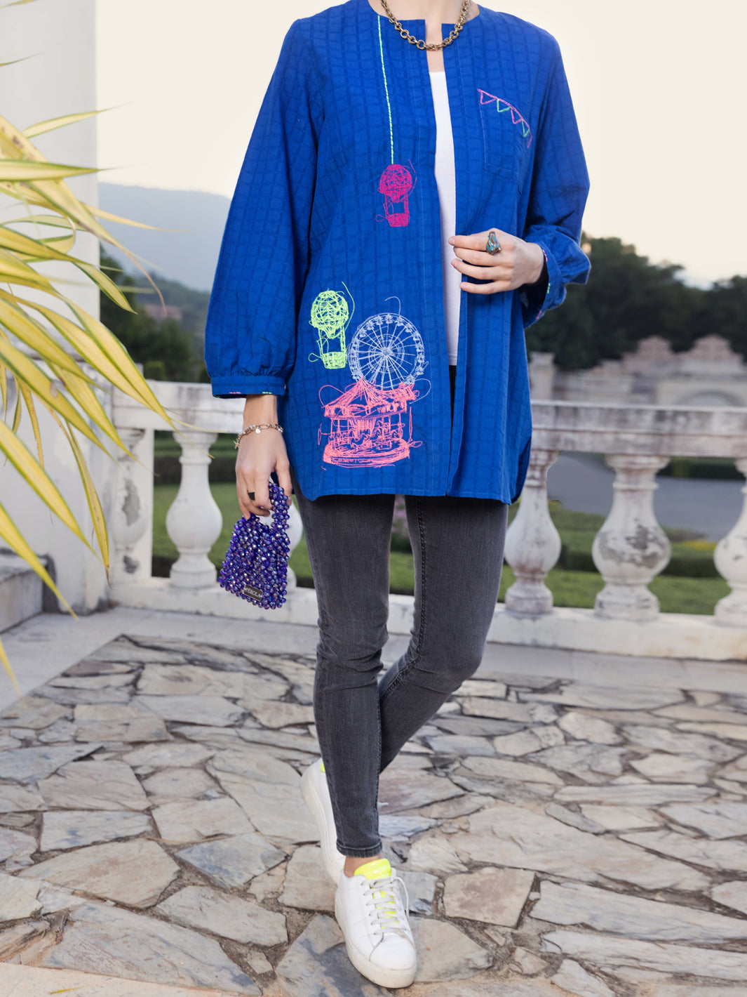 Blue Dobby Tunic - AL-LK-900