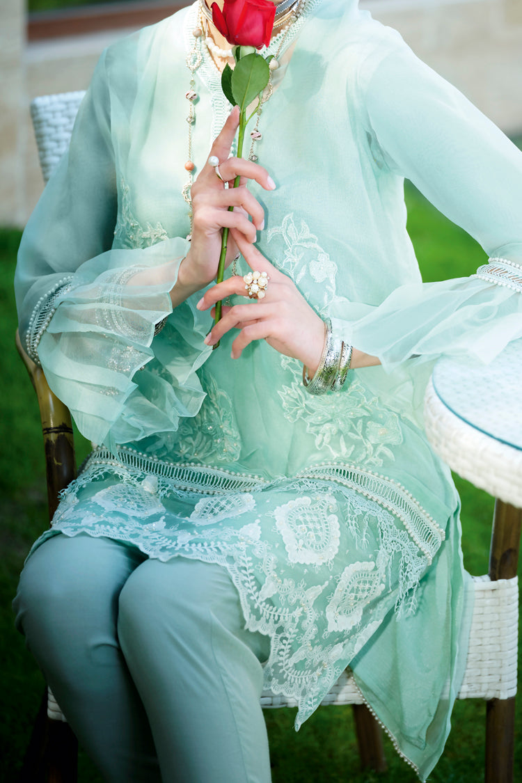 Sea Green Organza 2 Piece Stitched - LKS-652