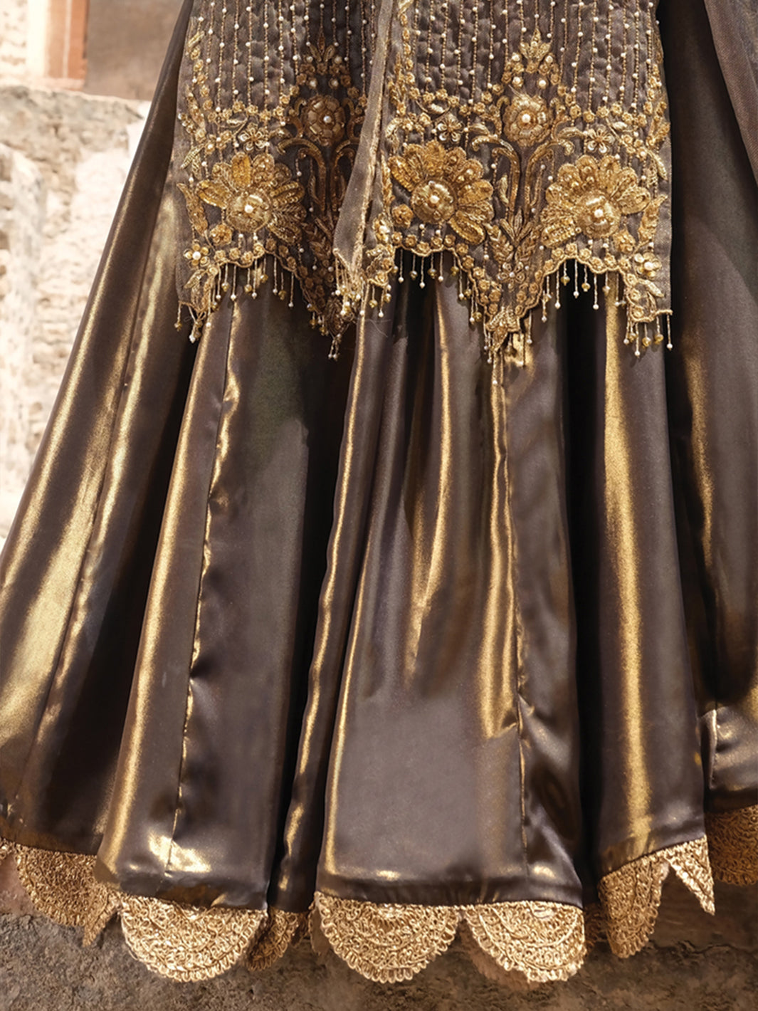 Gold Banarsi 3 Piece Formal Suit - LS-244
