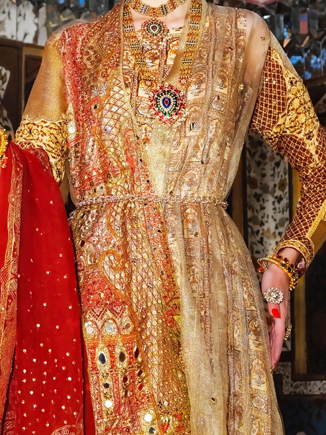 Gold Viscose Net 3 Piece Formal Stitched Suit - LS-248