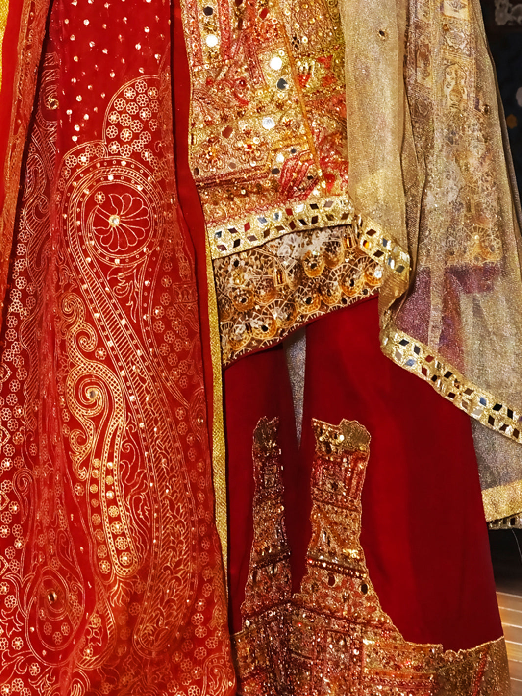 Gold Viscose Net 3 Piece Formal Stitched Suit - LS-248