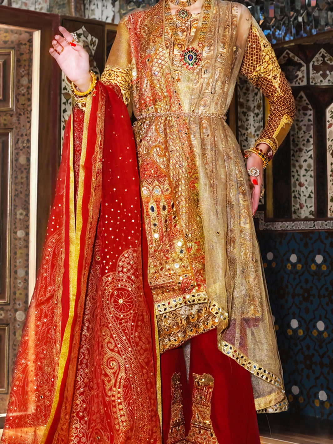 Gold Viscose Net 3 Piece Formal Stitched Suit - LS-248