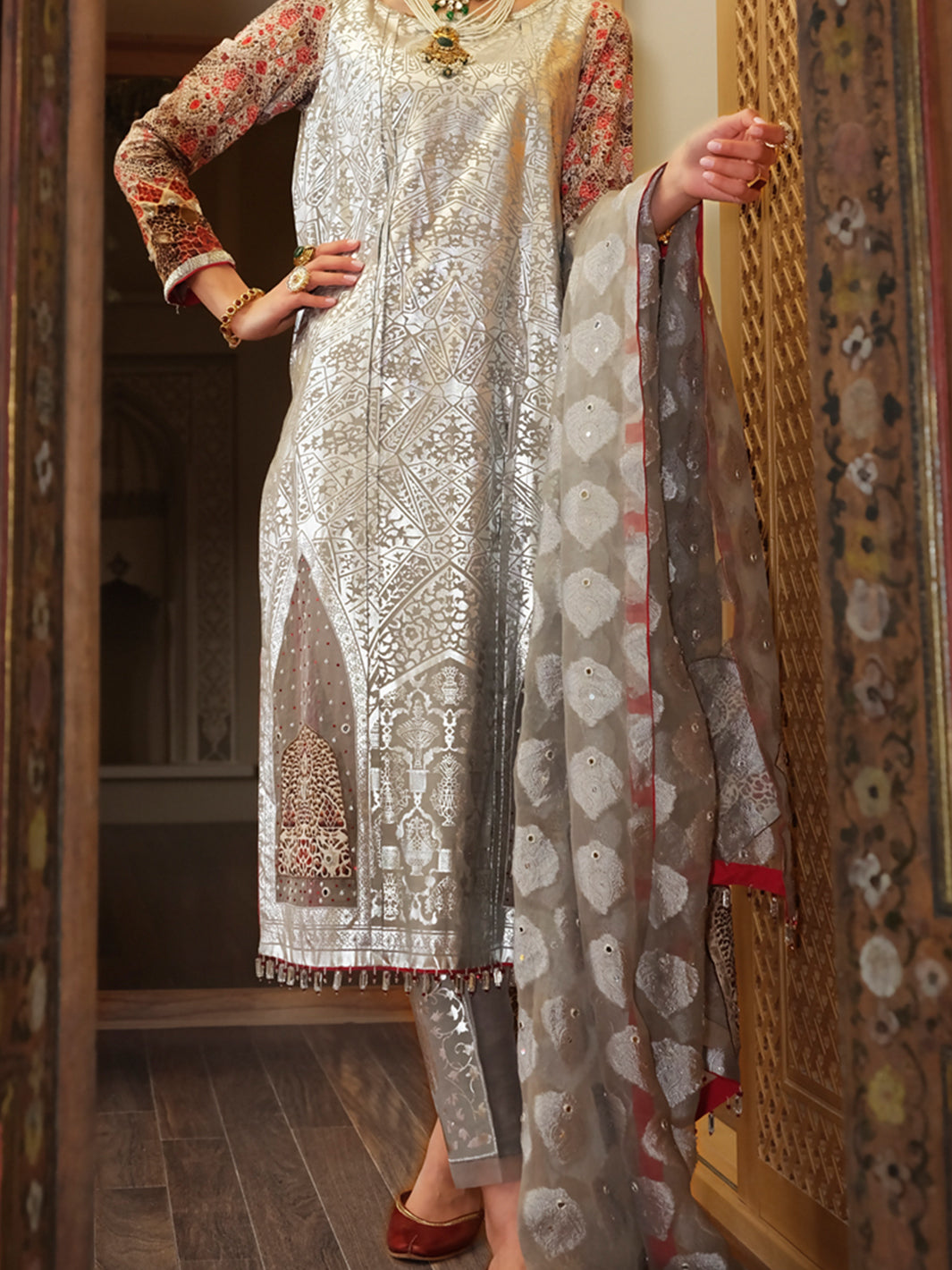 Grey Silk 3Pc Unstitched Formal - LS-UN-252