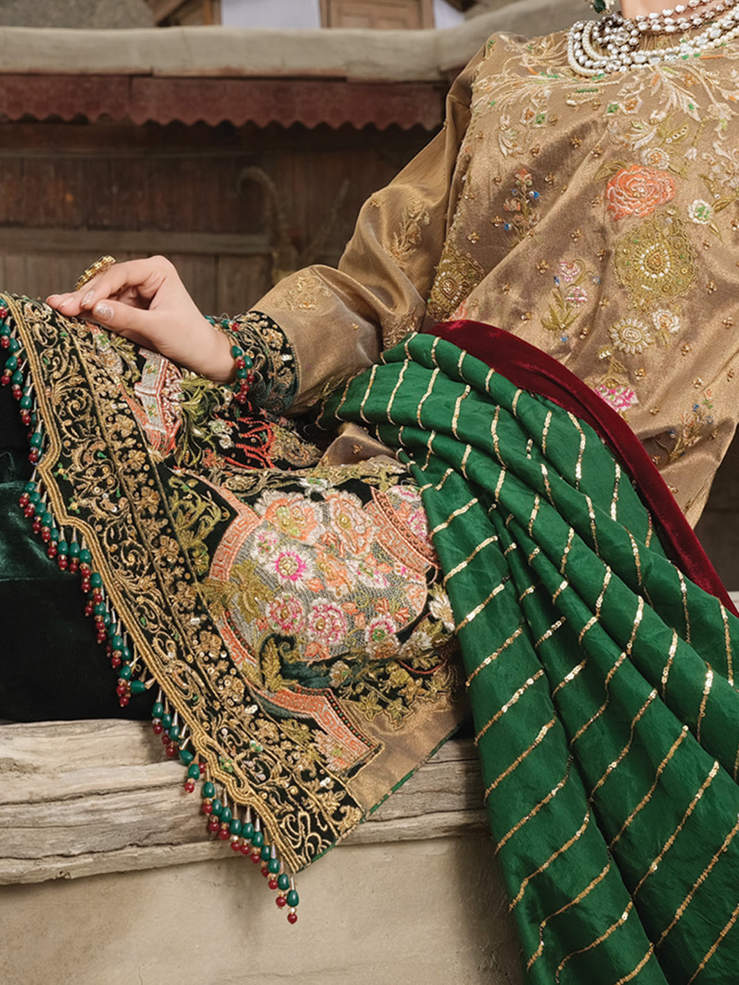 Golden Khaddi Net 3 Piece Formal Suit - LS-274