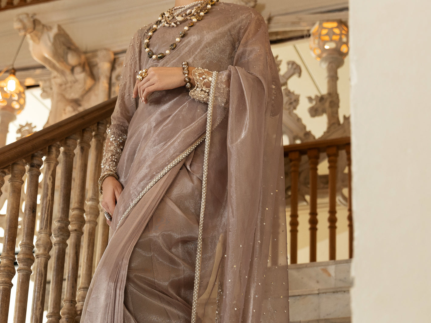 Beige Shimmer Net 2 Piece Formal Unstitched - AL-2PS-LS-UN-355