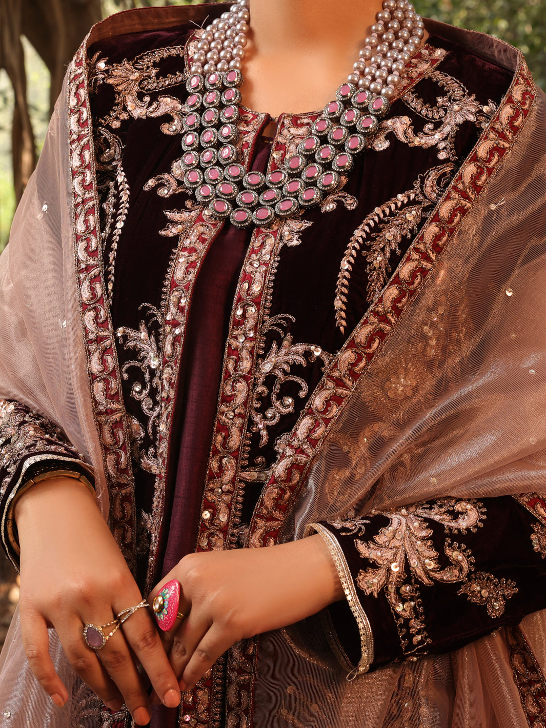 Maroon Velvet 3 Piece Formal Unstitched - AL-3PS-LS-UN-396