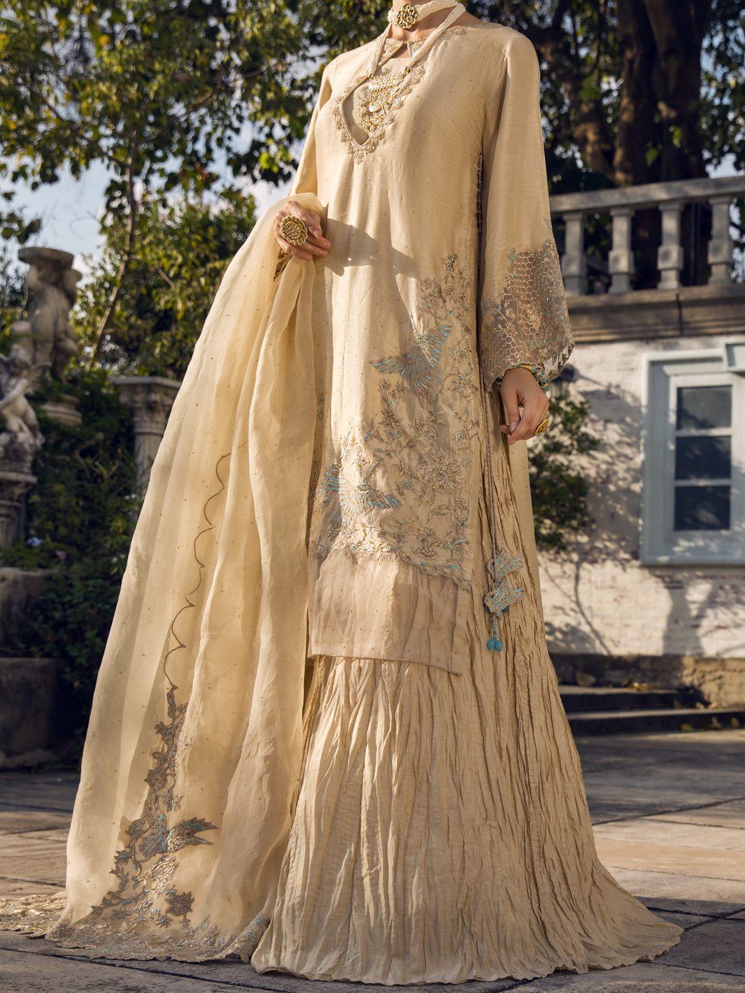 Beige Dola Silk 3 Piece Formal Stitched - AL-3PS-LS-399 Almirah Beige Dola Silk 3 Piece Formal Stitched - AL-3PS-LS-399 Almirah