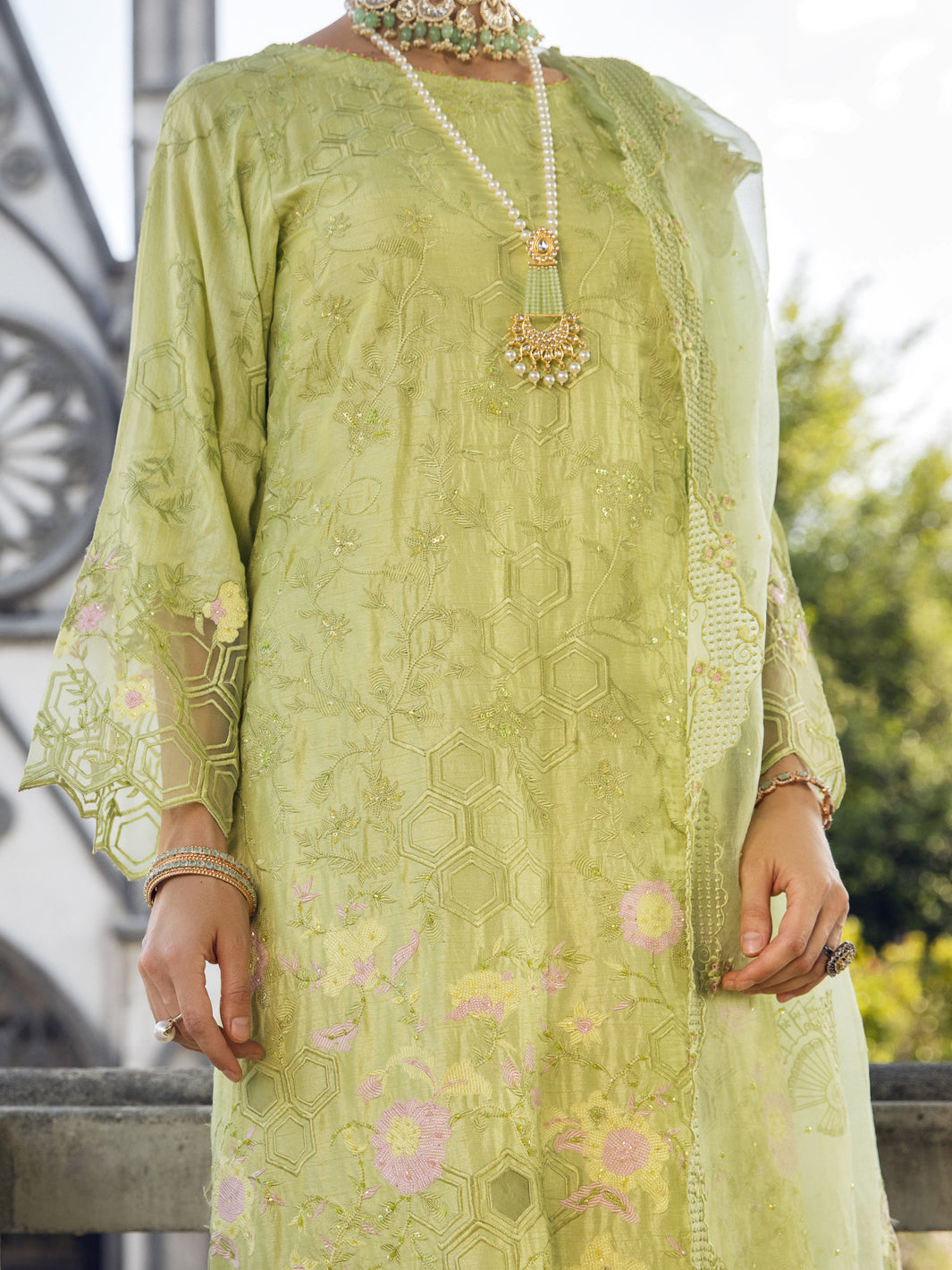 Pista Green Dola Silk 3 Piece Formal Unstitched - AL-3PS-LS-UN-401