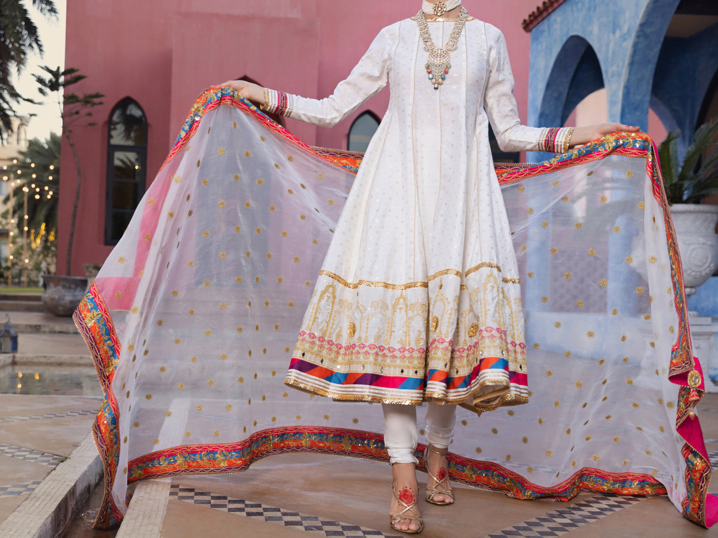 Off White Golden Booti 3 Piece Formal Stitched - AL-3PS-LS-406