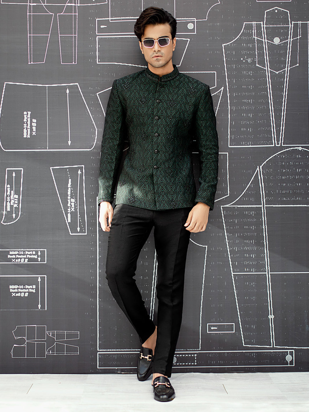 Dark Green Blended Fabric Prince Coat - AL-PCS-025