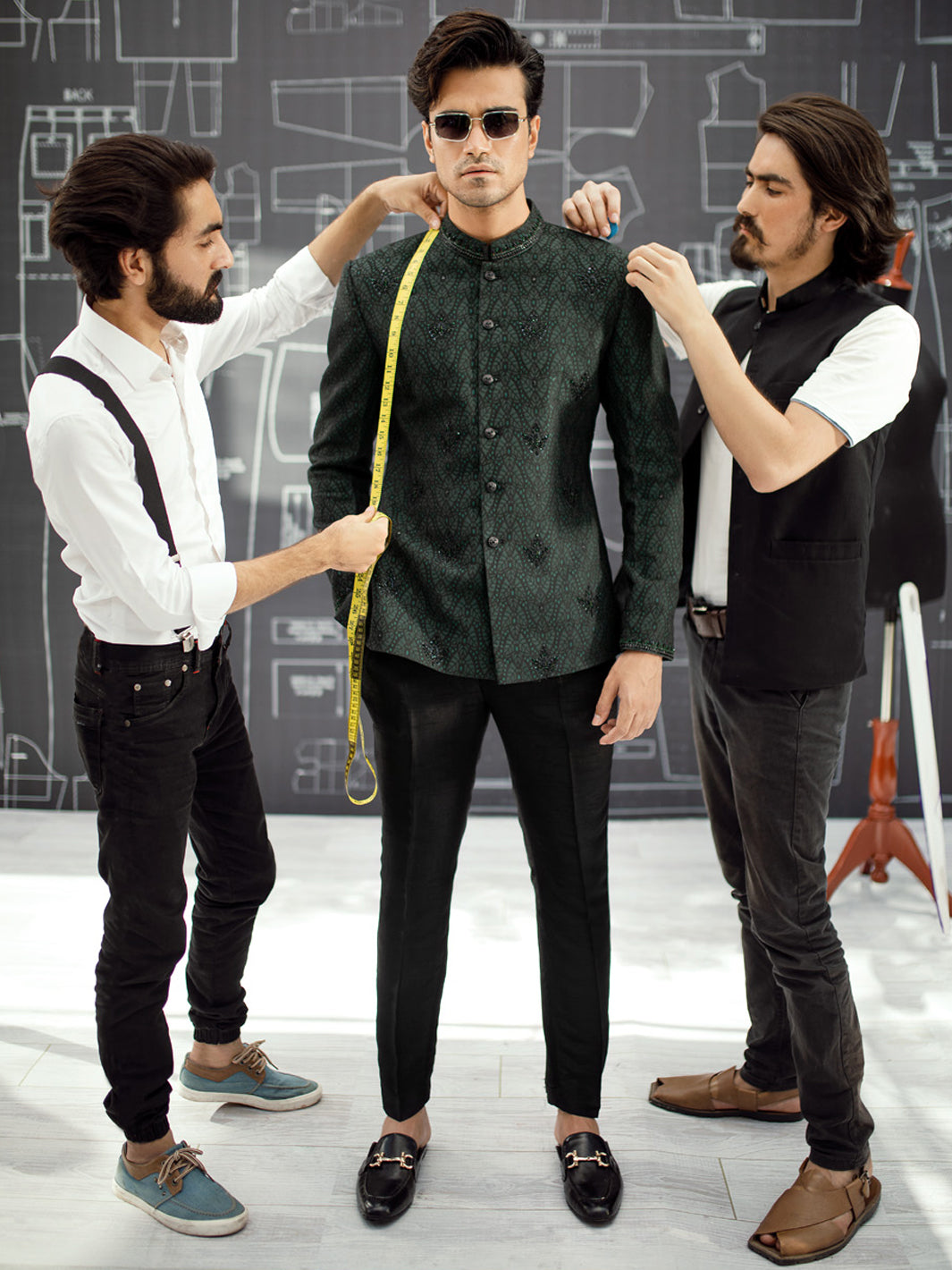 Dark Green Blended Fabric Prince Coat - AL-PCS-025