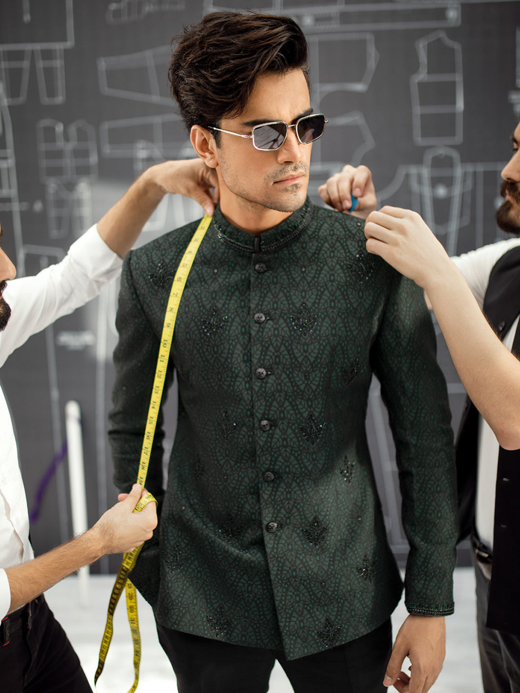 Dark Green Blended Fabric Prince Coat - AL-PCS-025
