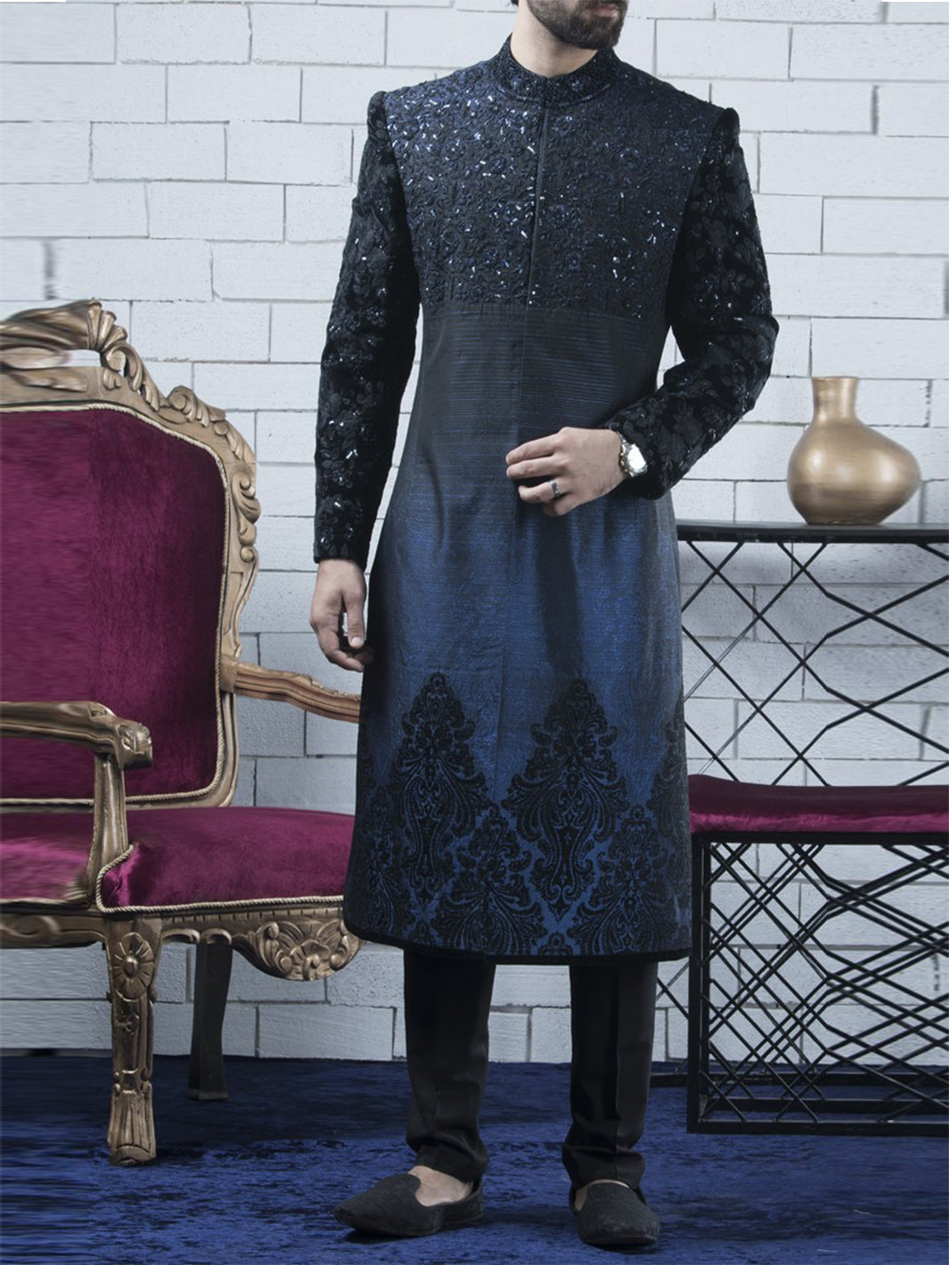 Royal Blue Sherwani - AL-SW-055 - Almirah Online
