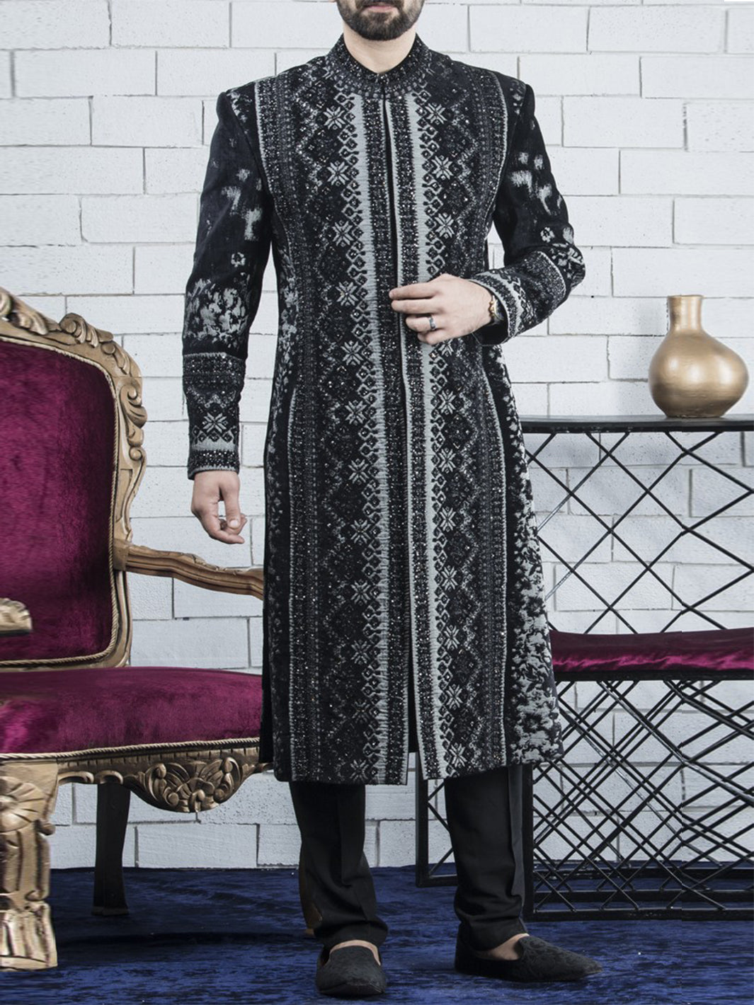 Charcoal Sherwani - AL-SW-057 - Almirah Online