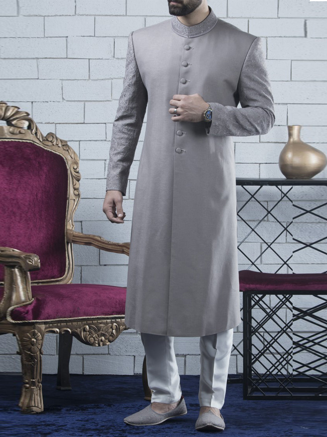 Grey Sherwani - AL-SW-084 - Almirah Online