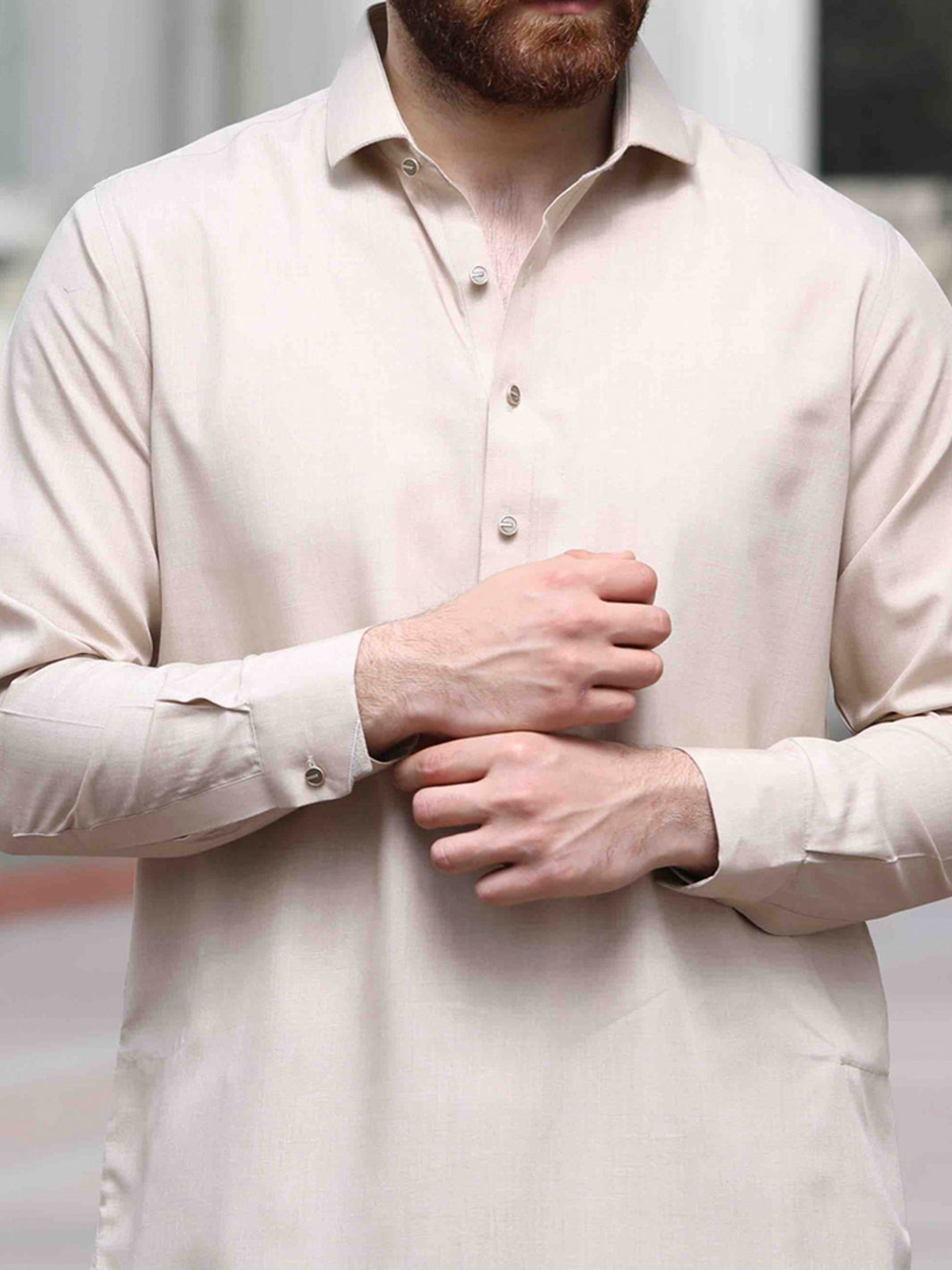Beige Blended Kameez Shalwar - ALWA-KS-135