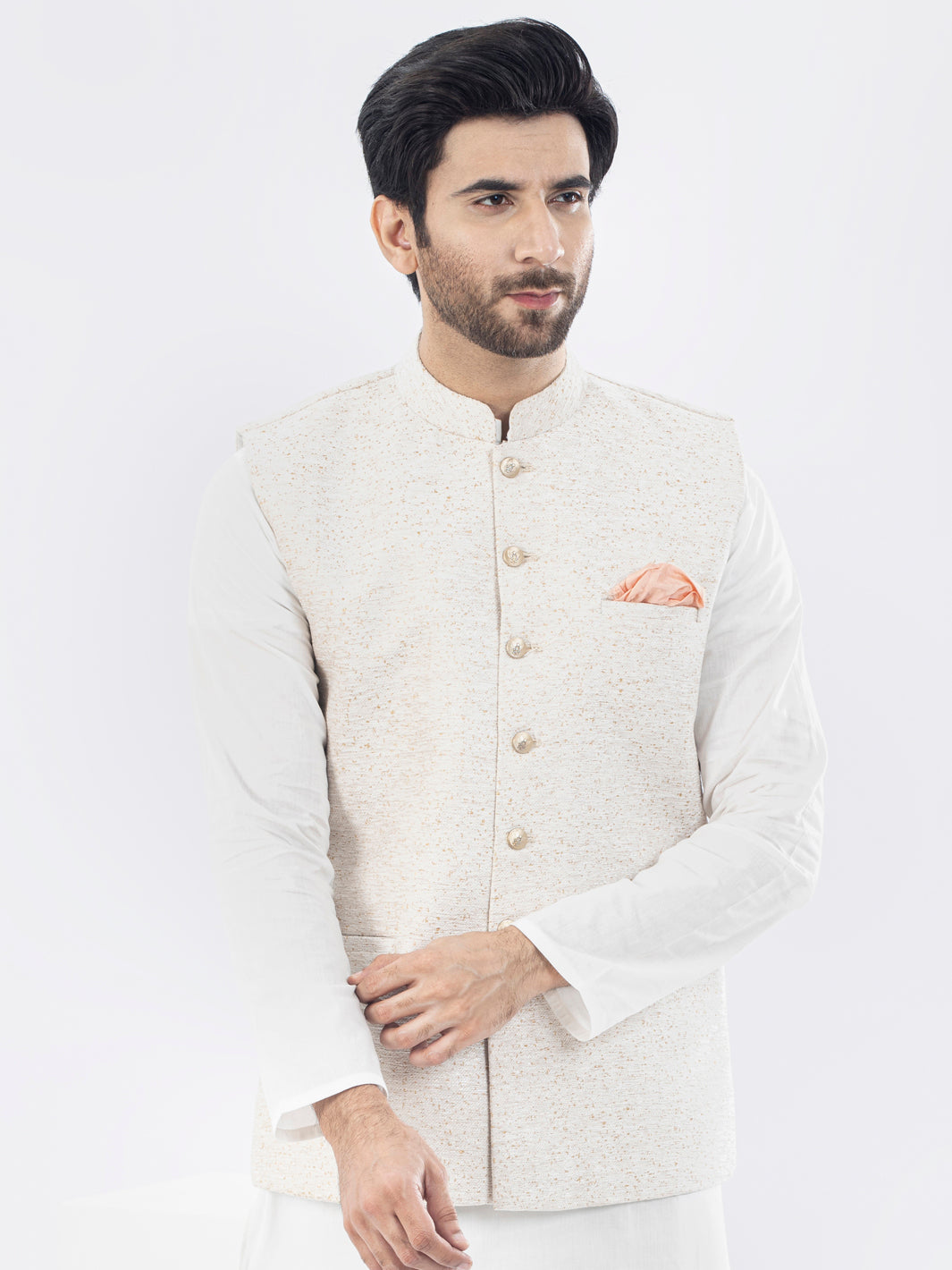 Off White Blended Waistcoat - AL-WC-470
