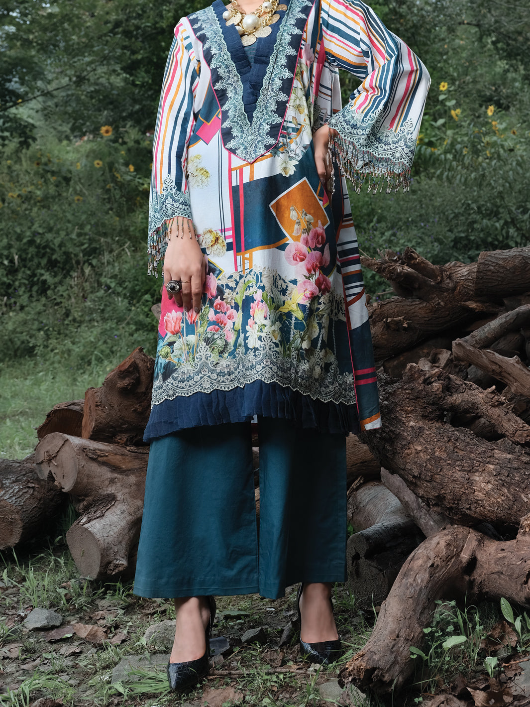 Multicolor Cambric 2Pc Unstitched - ALP-2PS-1009