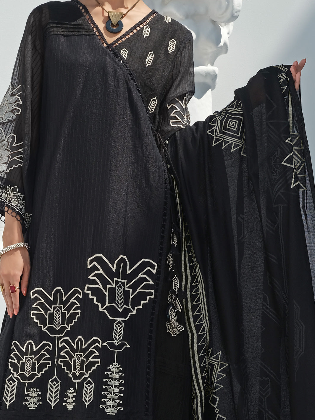 Black Khaddi Net 3Pc Stitched - ALP-3PS-1055