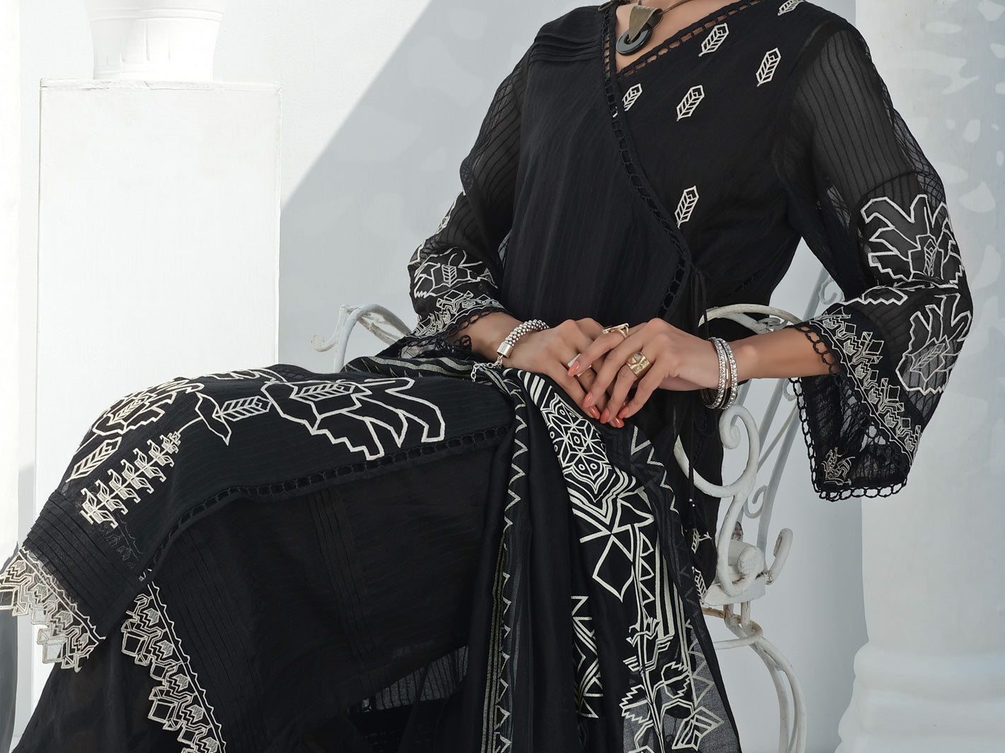 Black Khaddi Net 3Pc Stitched - ALP-3PS-1055