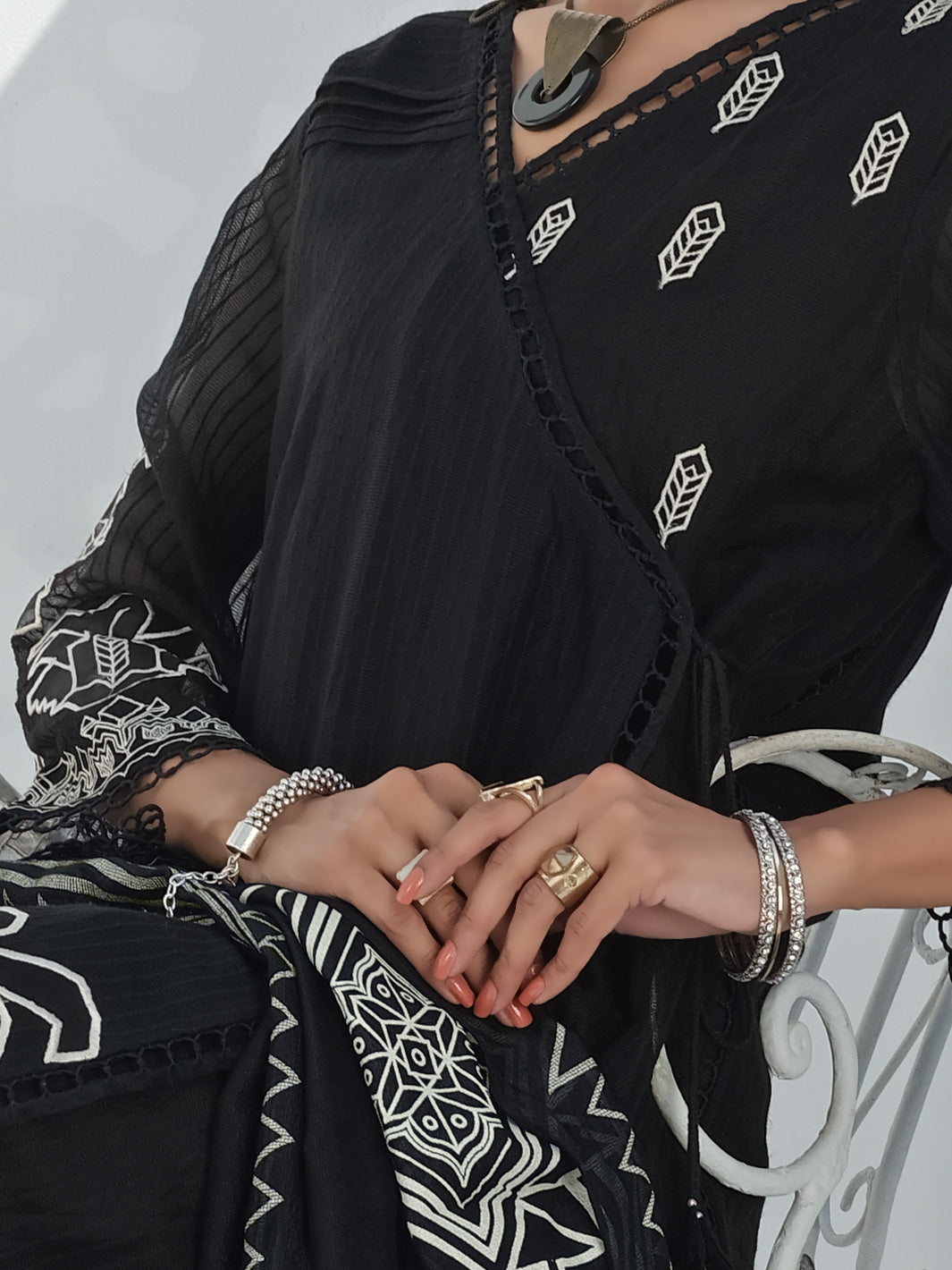 Black Khaddi Net 3Pc Stitched - ALP-3PS-1055
