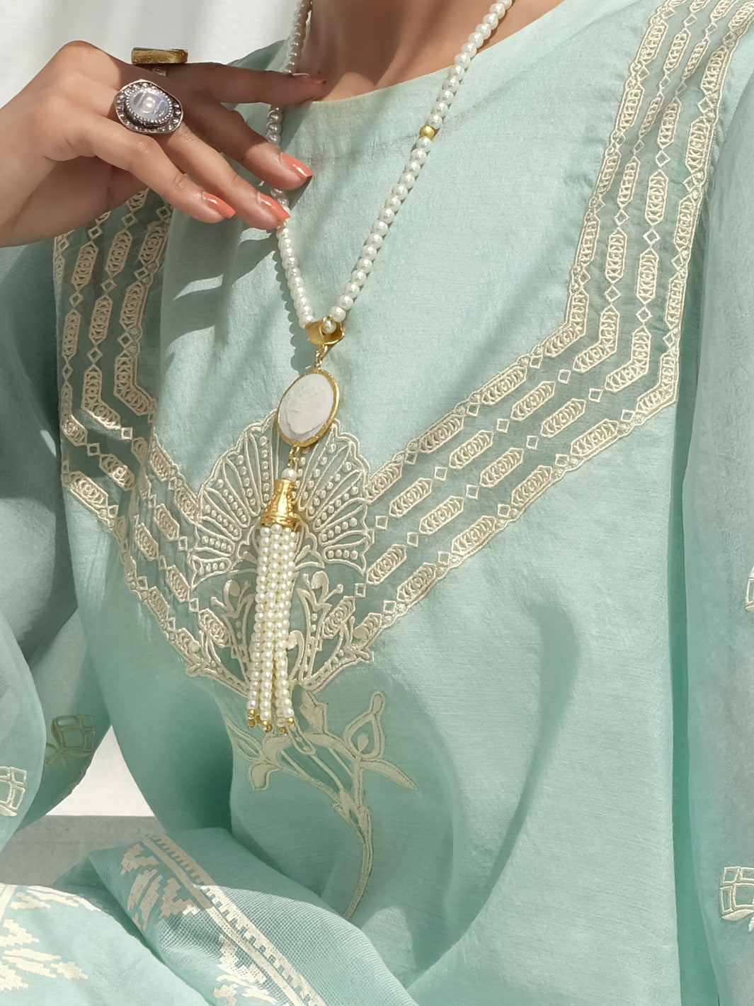 Sky Blue Swiss Voile + Khaddi Net 3Pc Stitched - ALP-3PS-1057