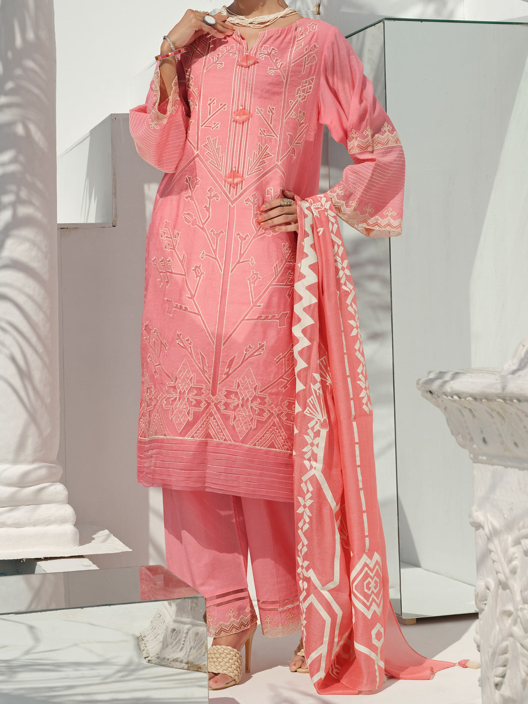 Pink Swiss Voile + Khaddi Net 3Pc Unstitched - ALP-3PS-1059