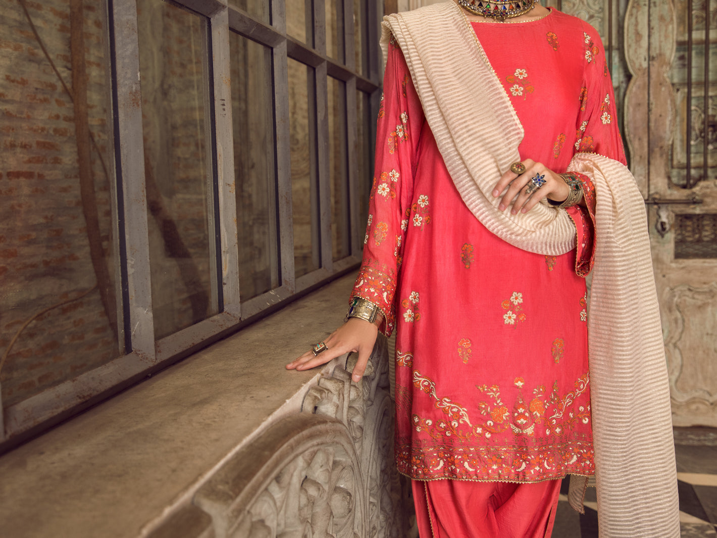 Red Khaddi Silk 3Pc Stitched - ALP-3PS-1285