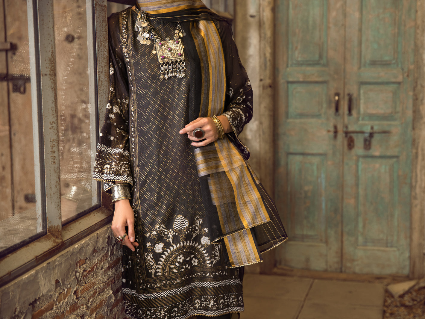 Black Khaddi Silk 3Pc Stitched - ALP-3PS-1286