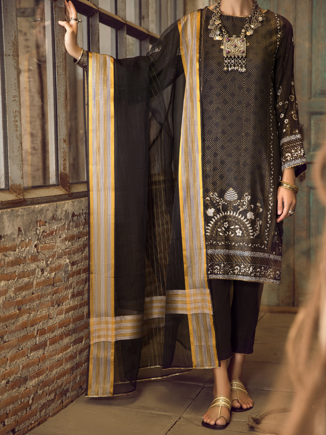 Black Khaddi Silk 3Pc Stitched - ALP-3PS-1286