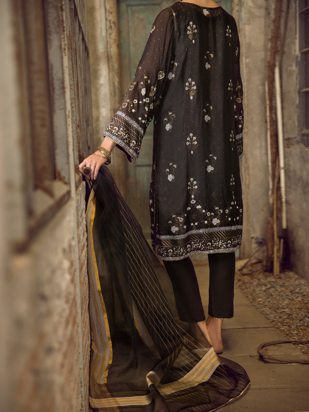 Black Khaddi Silk 3Pc Stitched - ALP-3PS-1286