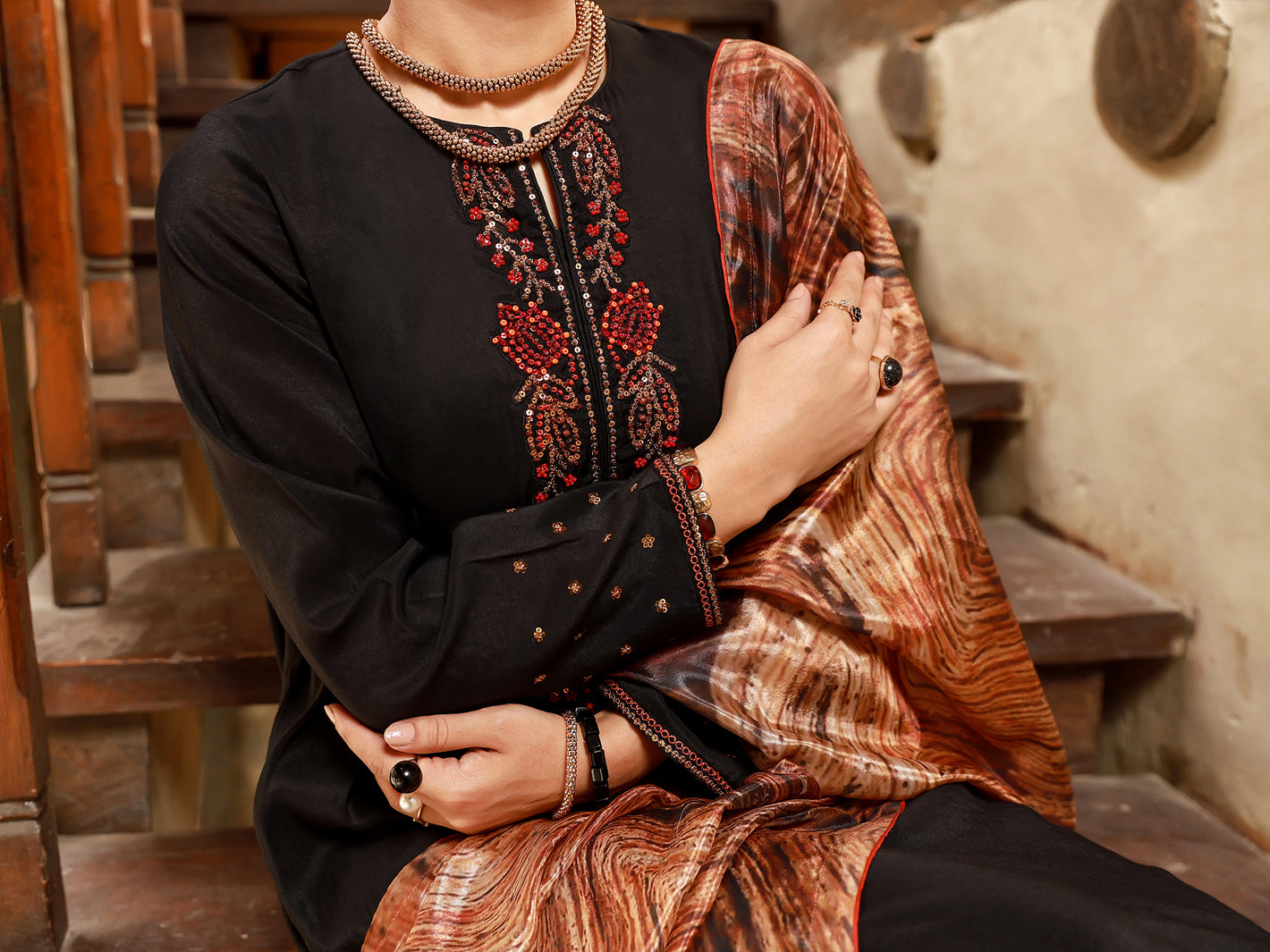 Black 3Pc Unstitched - ALP-3PS-1404