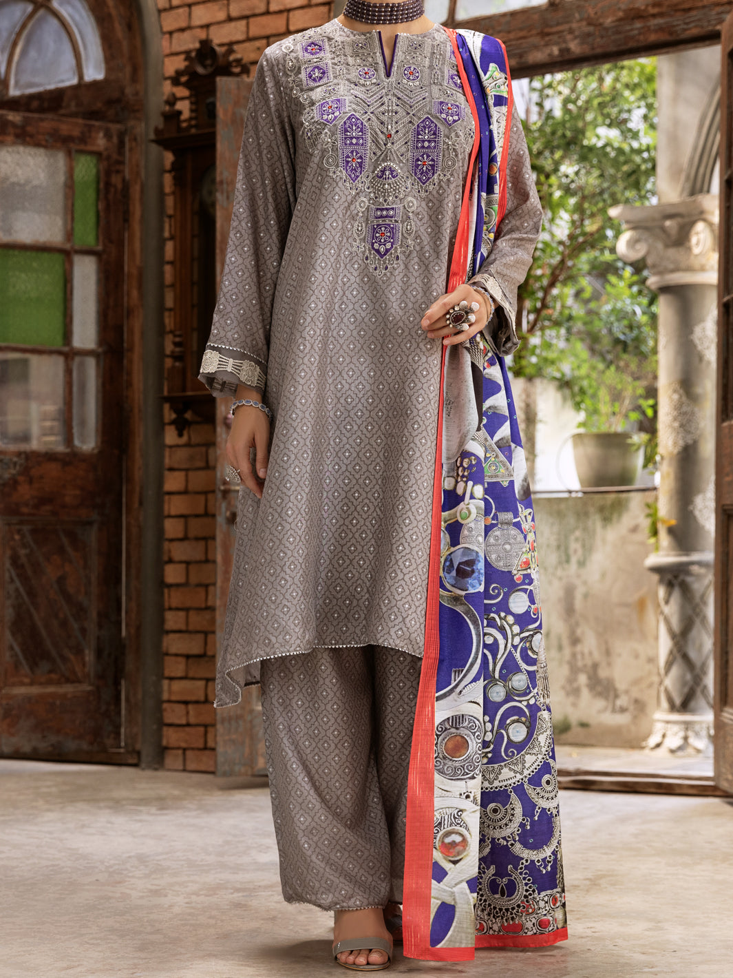 Grey Silk 3 Piece Stitched - ALP-3PS-426